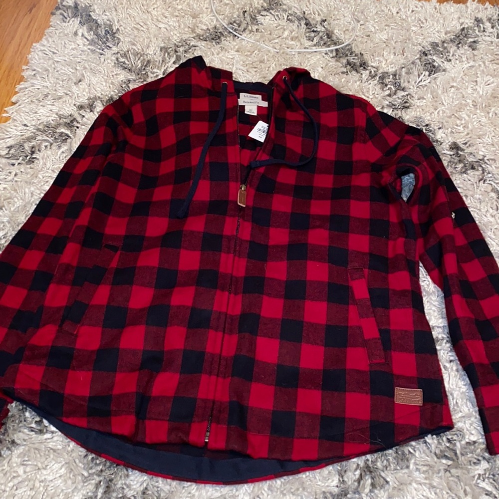 LL Bean Relaxed Fit plaid zip up